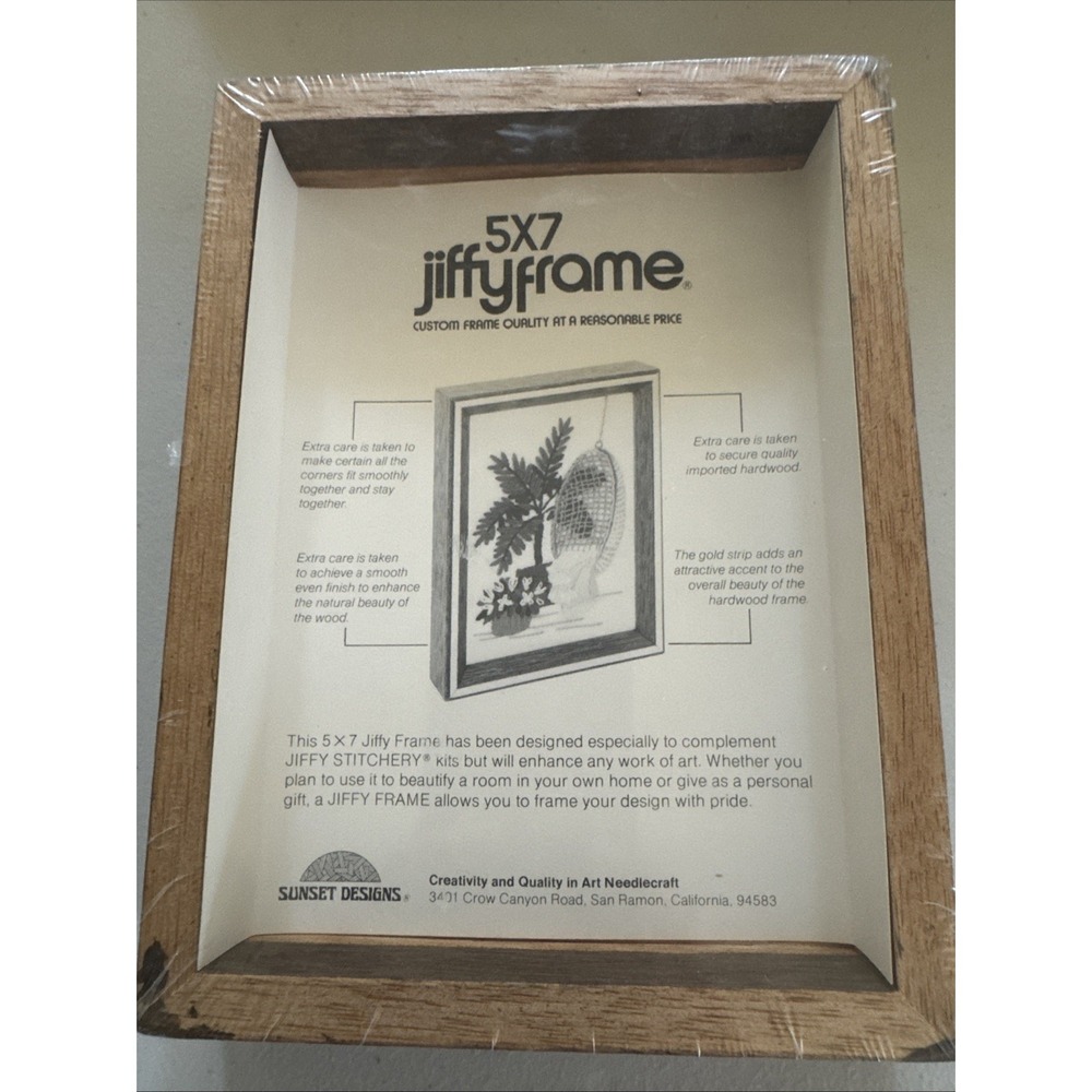 Vintage 1977 Sunset Designs Jiffy 5" x 7" Hardwood Frame Embroidery Crewel NEW - Picture 5 of 6